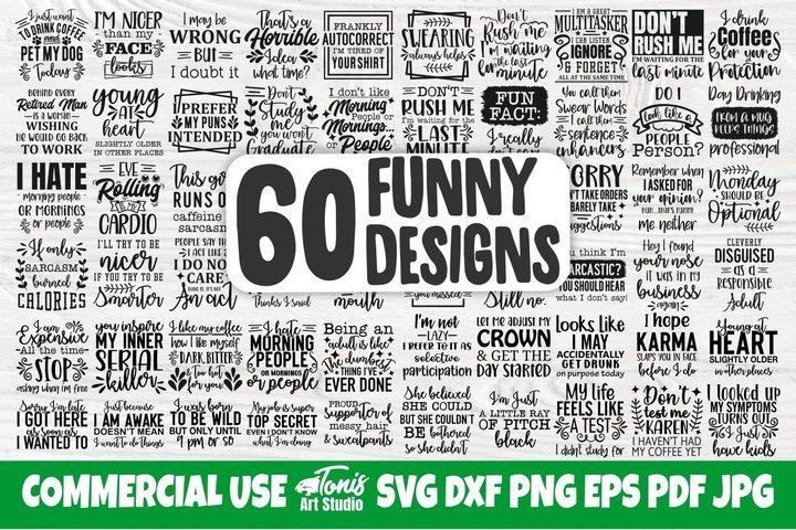 Funny Quotes SVG Bundle (60 Designs)