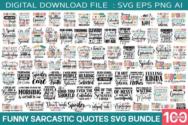 Funny Sarcastic Quotes SVG Bundle (100)
