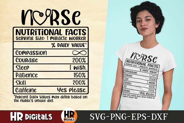 Nurse Nutritional Facts, Funny Nurse SVG Graphic by HRdigitals · Creative Fabrica