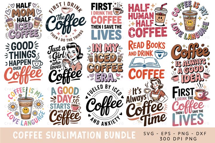 Retro Coffee Quotes SVG Bundle – 15 Designs
