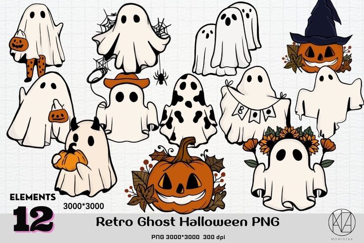 Retro Ghost Halloween PNG