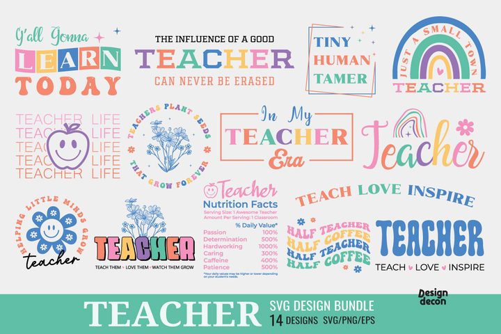 Teacher Retro SVG Bundle Graphic by Designdecon · Creative Fabrica