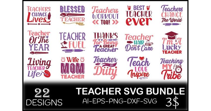 Teacher Life SVG Bundle – 22 Designs