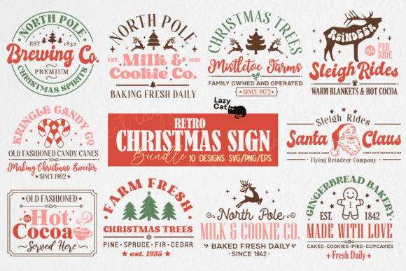Retro Christmas Sign SVG Design Bundle