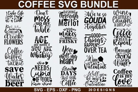 Coffee & Wine SVG Bundle – 20 Cut Files