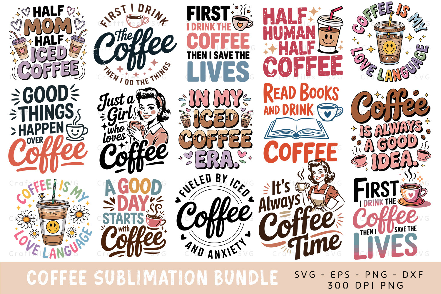 Retro Coffee Quotes SVG Bundle – 15 Designs
