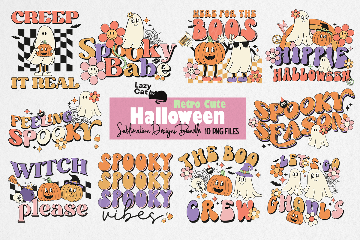 Retro Cute Halloween PNG Bundle