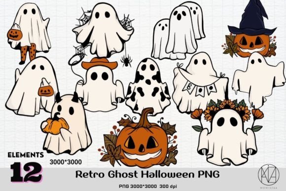 Retro Ghost Halloween PNG