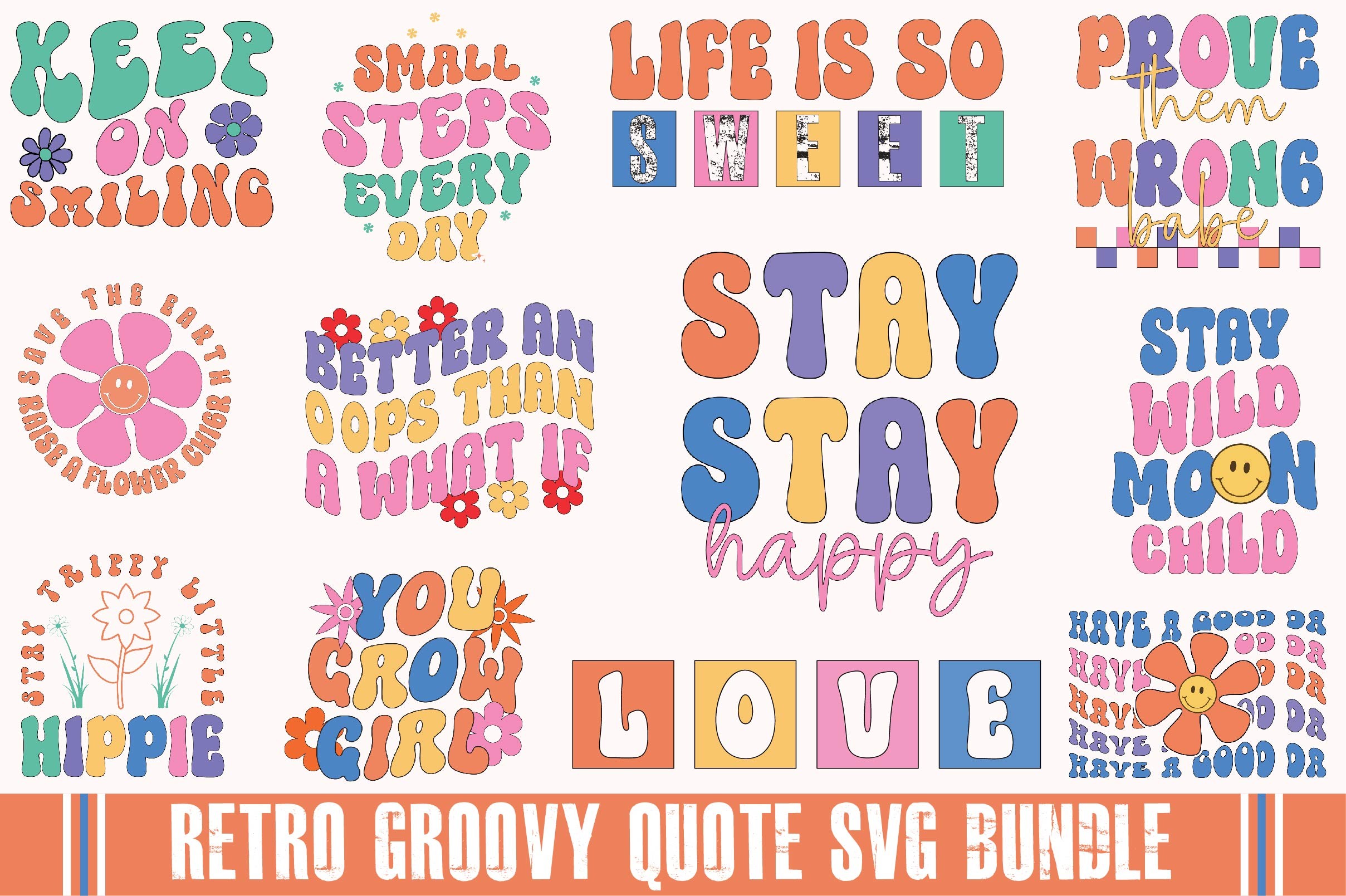 Retro Groovy Quote SVG Bundle 2