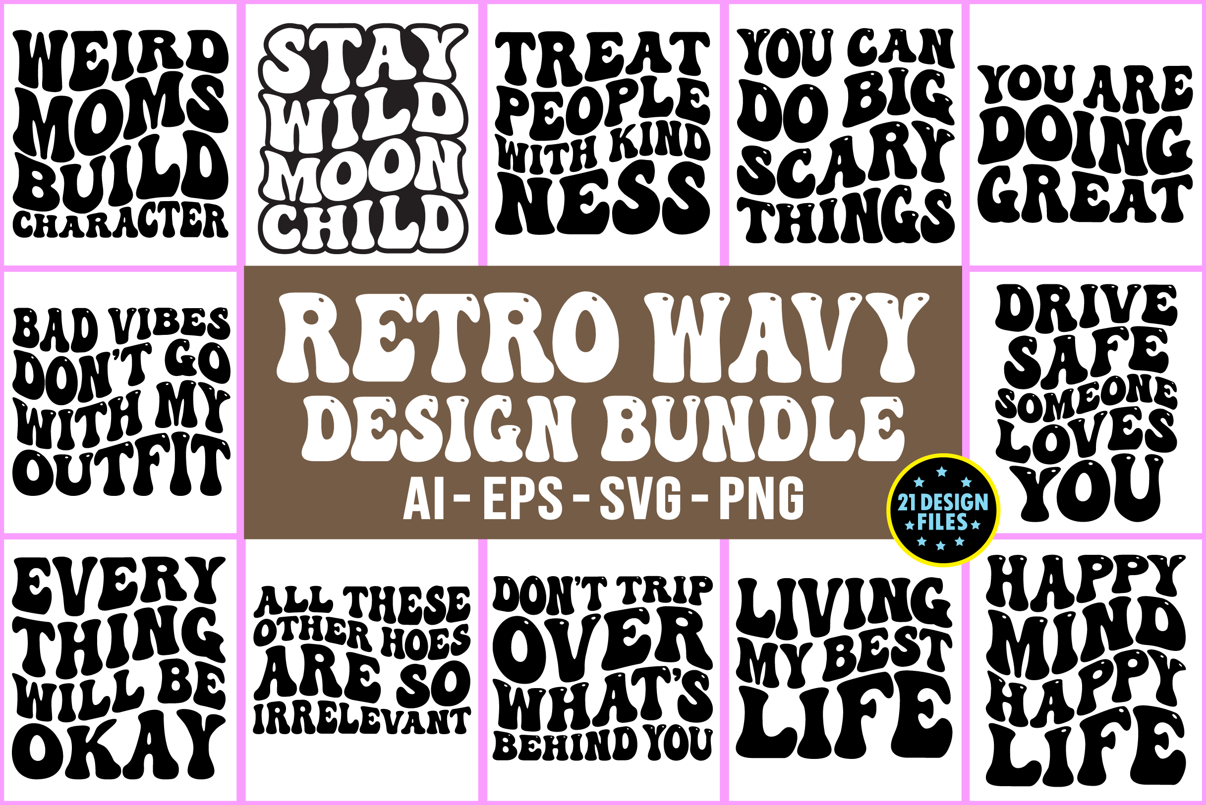 Retro Wavy T-Shirt Design Bundle